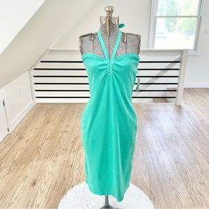 M XL XXL Nine West stretchy teal green bodycon midi dress
